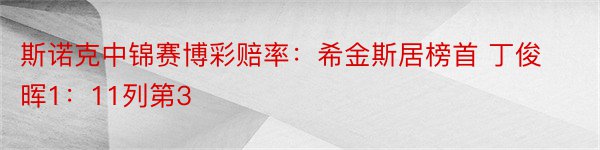 斯诺克中锦赛博彩赔率：希金斯居榜首 丁俊晖1：11列第3