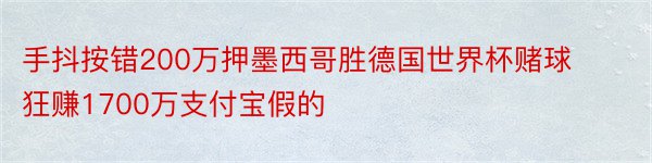 手抖按错200万押墨西哥胜德国世界杯赌球狂赚1700万支付宝假的