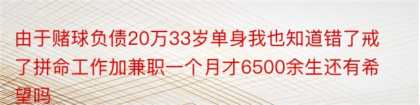 由于赌球负债20万33岁单身我也知道错了戒了拼命工作加兼职一个月才6500余生还有希望吗