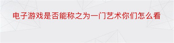 电子游戏是否能称之为一门艺术你们怎么看