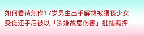 如何看待焦作17岁男生出手解救被猥亵少女受伤还手后被以「涉嫌故意伤害」批捕羁押