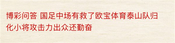 博彩问答 国足中场有救了欧宝体育泰山队归化小将攻击力出众还勤奋