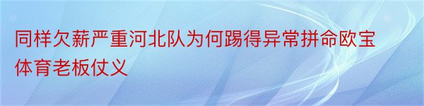 同样欠薪严重河北队为何踢得异常拼命欧宝体育老板仗义