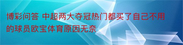 博彩问答 中超两大夺冠热门都买了自己不用的球员欧宝体育原因无奈